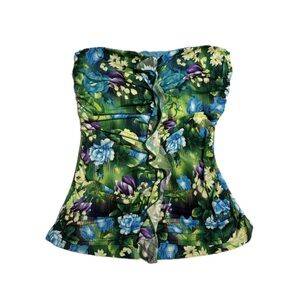 flowy floral strapless top w/ ruffles